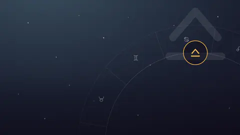 Symboles du Soleil, de la Lune et de l'ascendant réunis sur fond nocturne étoilé