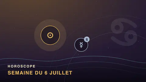 Roue zodiacale dorée avec les positions des planètes de la semaine du 6 juillet 2026 sur fond nocturne