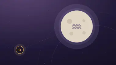 Grande pleine lune crème portant le glyphe du Verseau, reliée par un axe à une pastille solaire