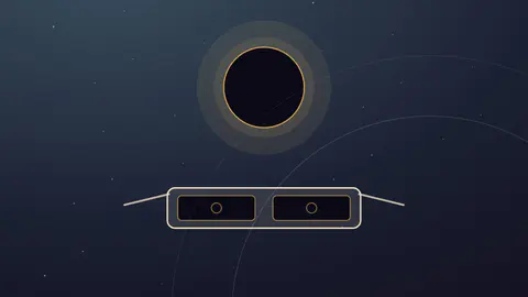 Lunettes d'éclipse stylisées sous un disque solaire éclipsé sur fond nocturne