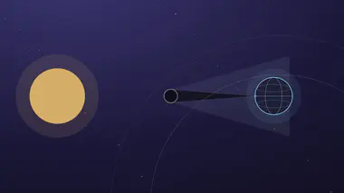 Schéma du Soleil, de la Lune et de la Terre avec le cône d'ombre touchant le globe terrestre