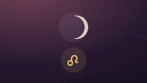 Fin croissant de lune au-dessus du glyphe doré du Lion