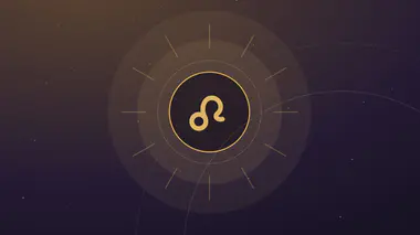 Grand glyphe doré du Lion cerclé d'un halo solaire à douze rayons