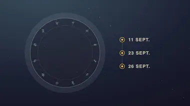 Roue zodiacale et trois dates de septembre cochées à droite