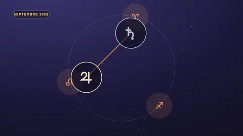 Jupiter et Saturne reliés sur une roue dont les trois secteurs de feu sont éclairés