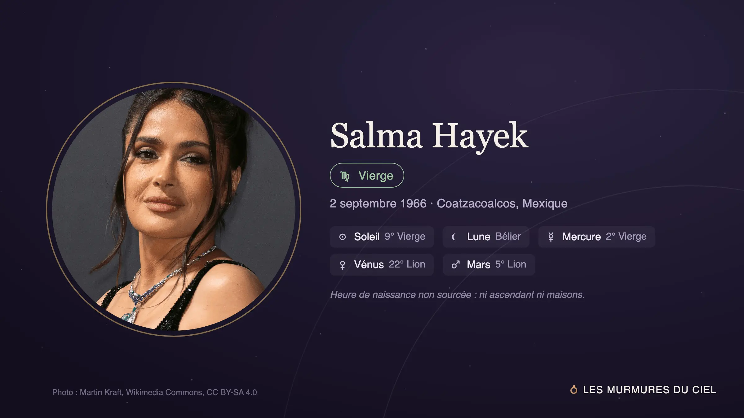 Fiche de Salma Hayek : portrait, signe solaire et positions natales