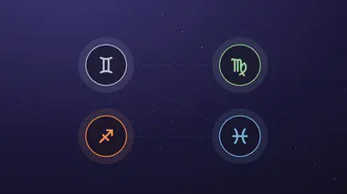 Les quatre glyphes mutables reliés en carré, un par élément