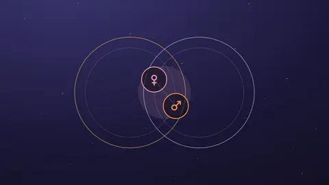 Deux roues zodiacales qui se recouvrent, Vénus et Mars dans l’intersection