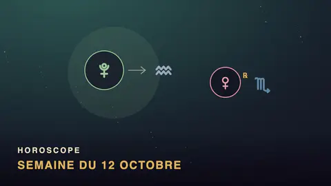 Pluton qui repart vers le Verseau et Vénus rétrograde en Scorpion, avec la mention Horoscope, semaine du 12 octobre