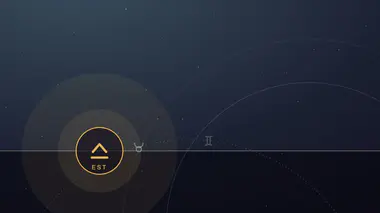 Point doré se levant sur l'horizon est devant la roue du zodiaque, illustrant l'ascendant, sur fond nocturne